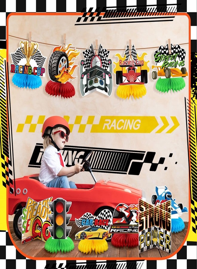 Weekgrat 12 Pcs Race Car Birthday Party Decorations Race Car Honeycomb Centerpieces 3D Double Sided Racing Car Table Decorations Table Topper Photo Booth Props for Race Car Theme Party Supplies - Image 4
